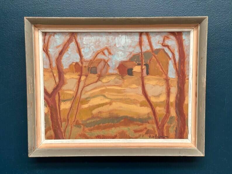 Original Swedish Oil on Panel – "Autumn Landscape" – Signed – Vintage and Framed – 46 × 36 cm (18.1" × 14.2")