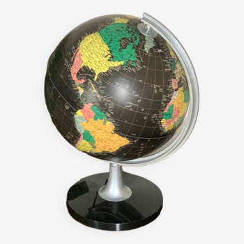 Black world map globe