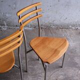 Set of 4 Zumsteg Chairs — Light Wood Seats with Grey Metal Tubular Frames, Postmodern Industrial