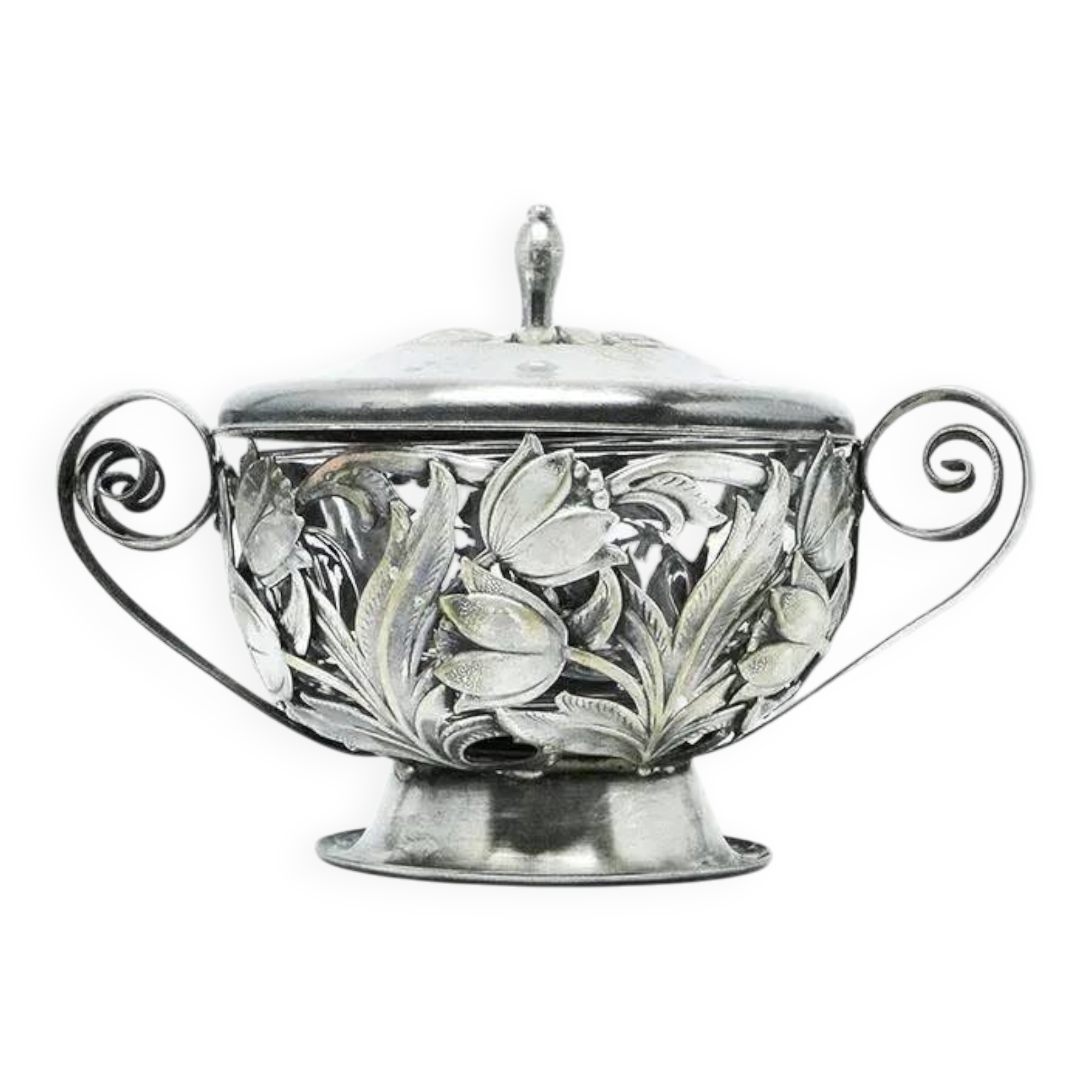 Sugar bowl, postmodernism, silver-plated brass, HEFRA, Poland, 1970s