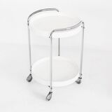 Vintage side table on casters. Chrome-plated iron and plastic. France, 1970s