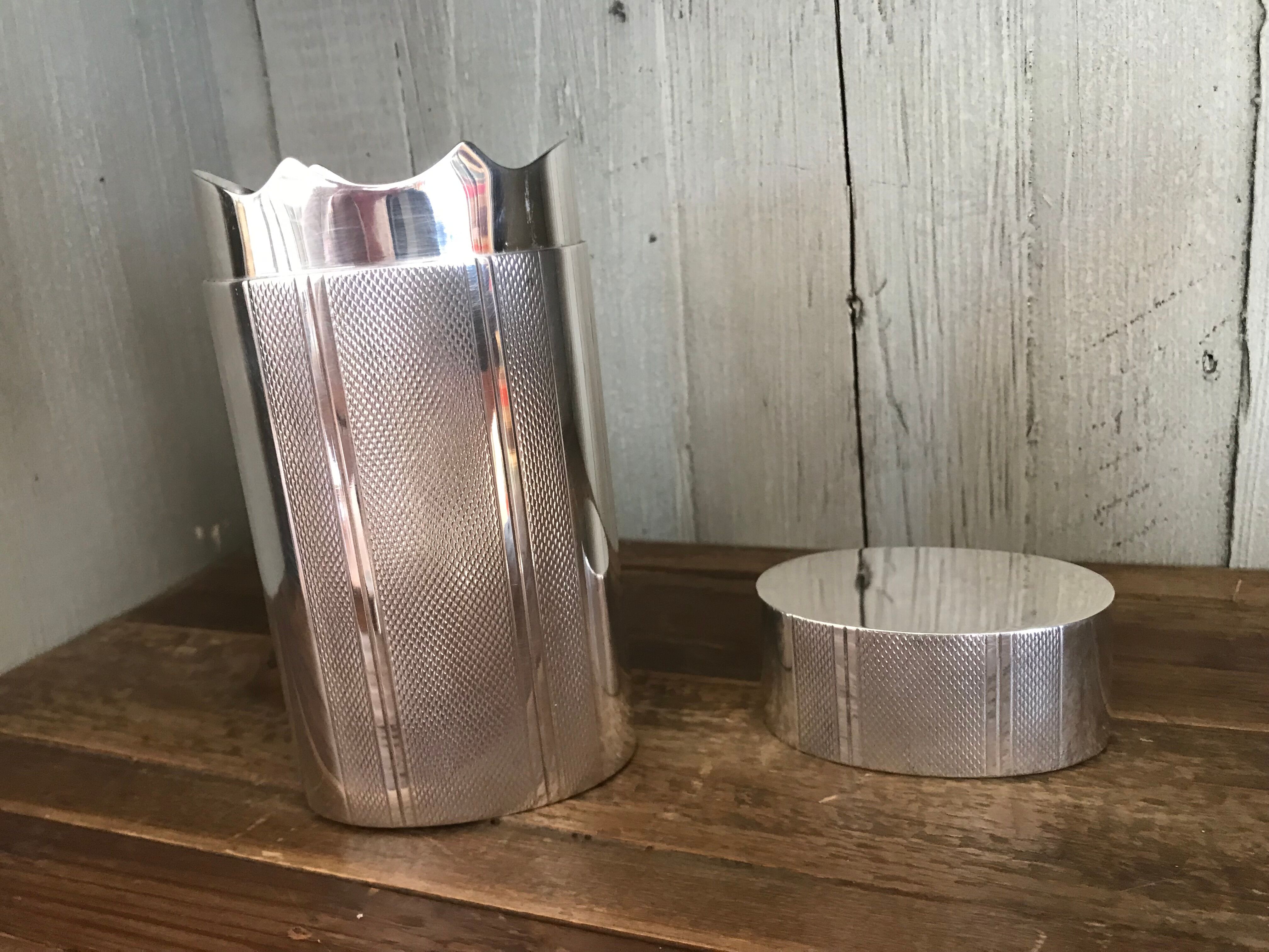 Guilloché silver metal oval cigar box