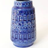 Vintage Scheurich Inka Vase, Blue Ceramic, West Germany