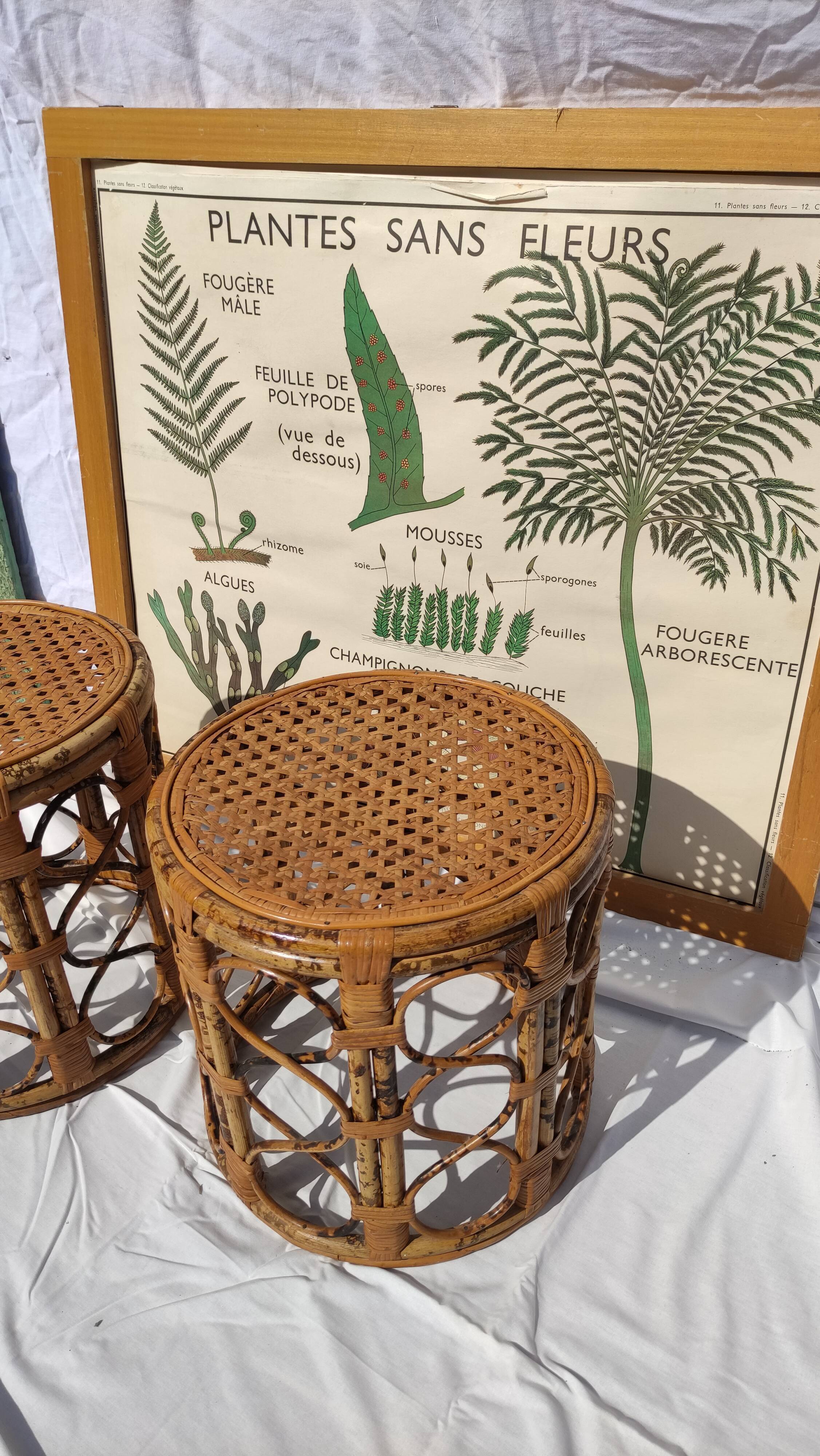 Tables d'appoint vintage en bambou et rotin