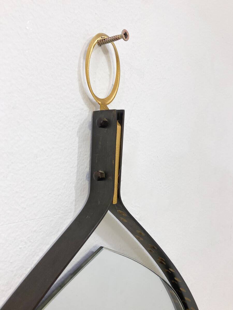 Mid-Century Modern Brass and Steel Drop-Shaped Mirror, Italy, 1970s