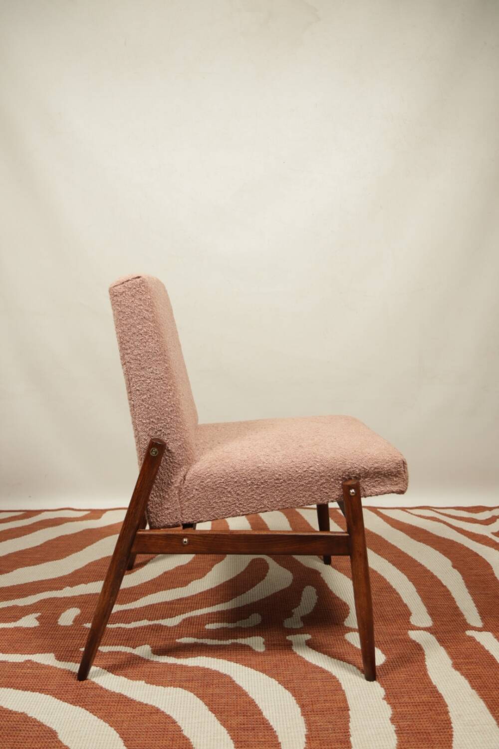 Vintage powder pink boucle armchair 1970 renovated