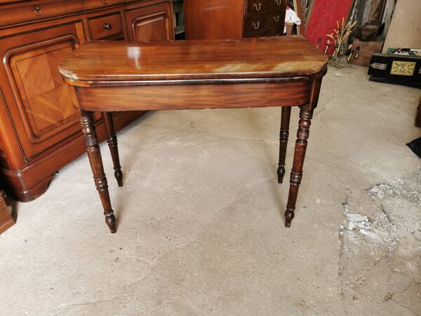 table a jeux ancienne XIXe siècle placage d'acajou
