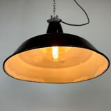 Industrial Black Enamel Factory Lamp with Cast Iron Top, 1960s