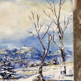 Ancient painting, winter landscape in Auvergne, signed, 20th century