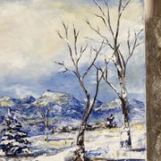 Ancient painting, winter landscape in Auvergne, signed, 20th century