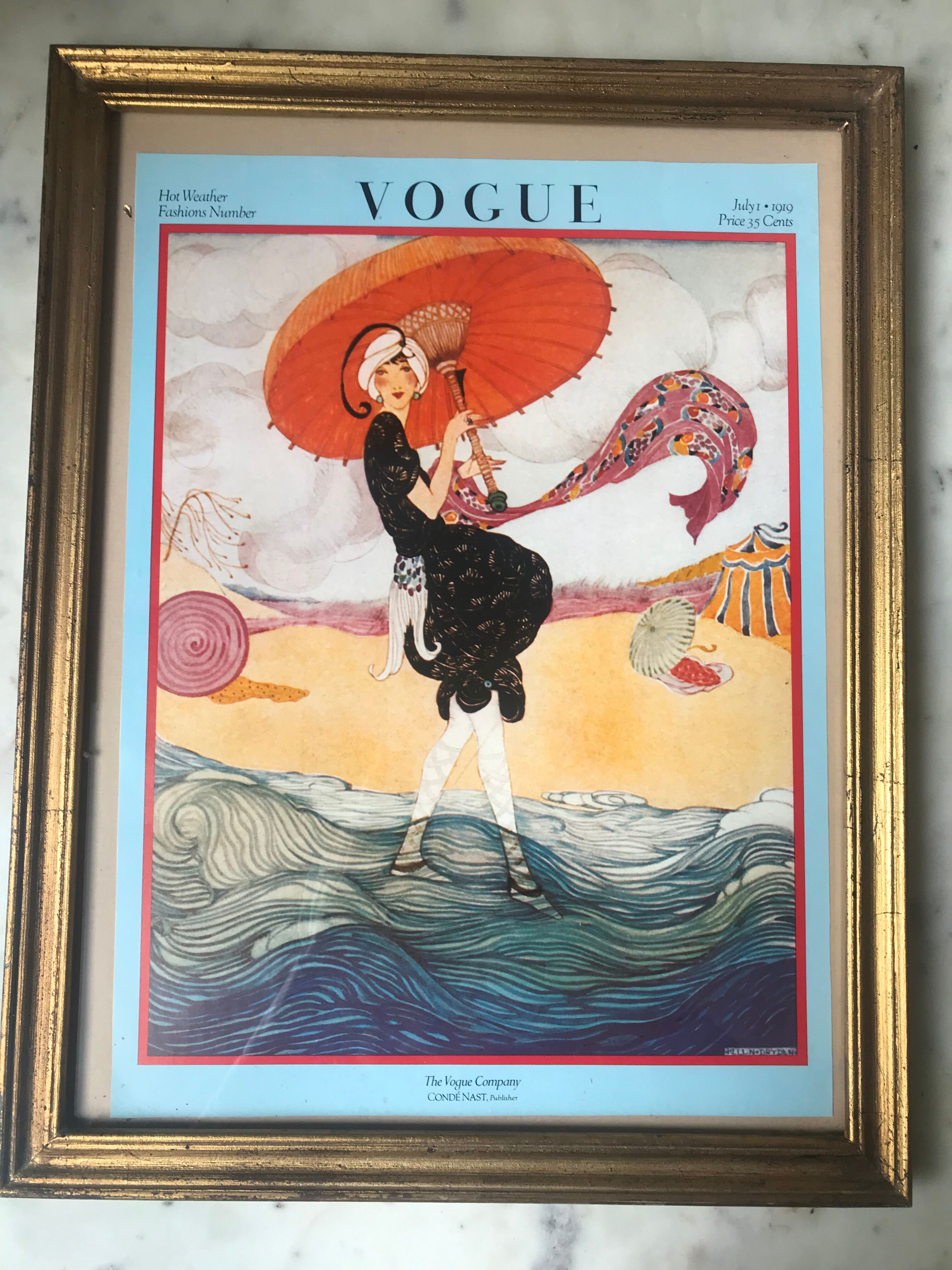 Illustration, former cover of Vogue Magazine, under golden frame
