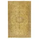 Vintage Handmade Medallion Design Rug Overdyed in Yellow for Modern Interiors