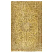 Vintage Handmade Medallion Design Rug Overdyed in Yellow for Modern Interiors