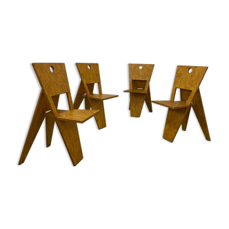 4 design chairs from the 70s in vintage foldable agglomerated wood
