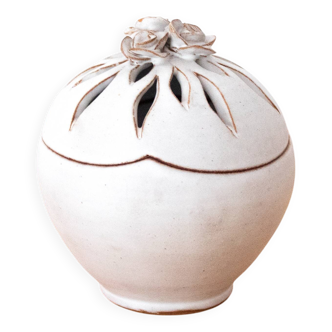 Vintage Ceramic Round Trinket Box With Roses On Top, Bonbonniere Bowl