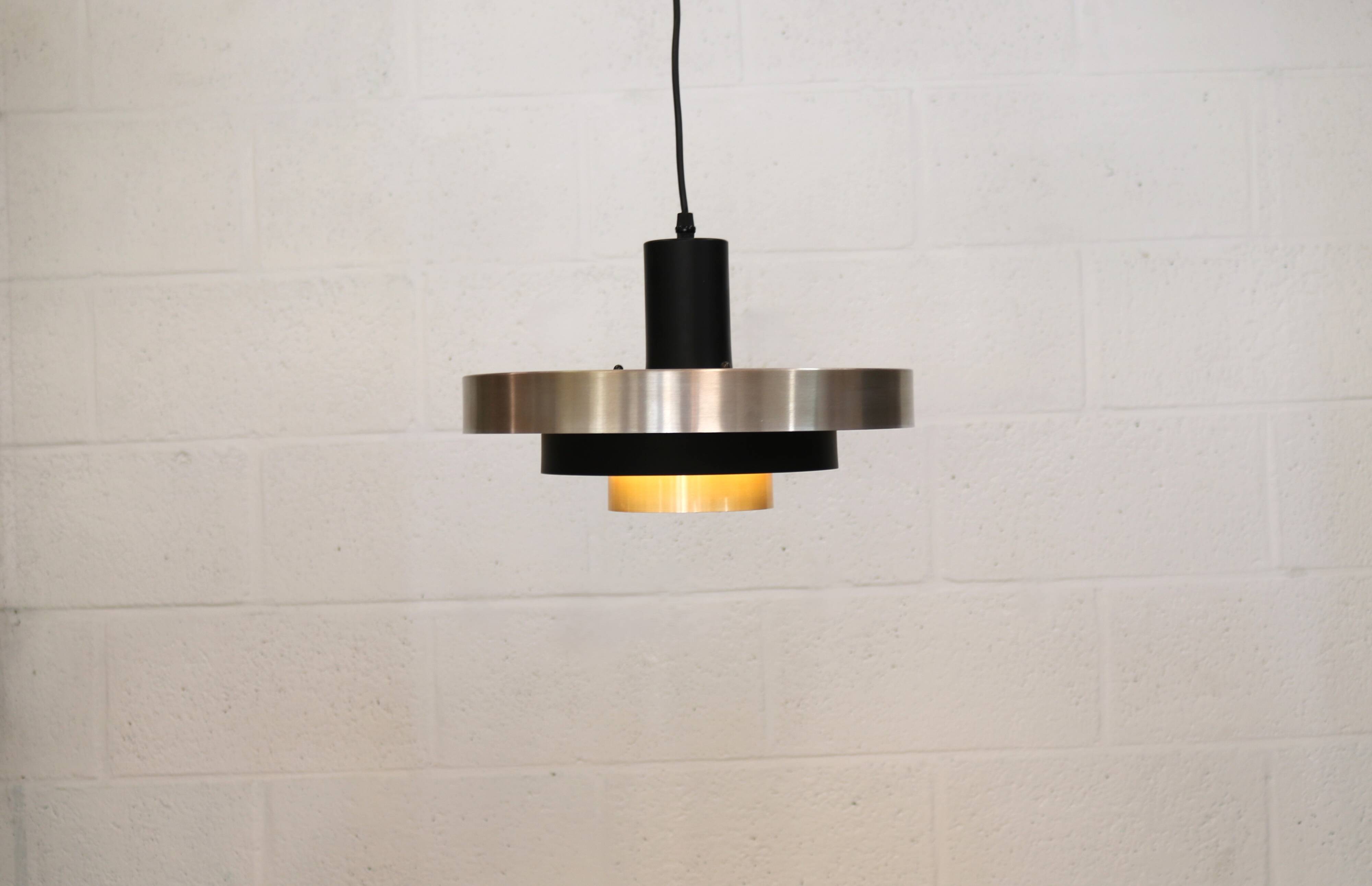 Vintage Danish Pendant Lamp – Champagne Aluminium & Black – Scandinavian