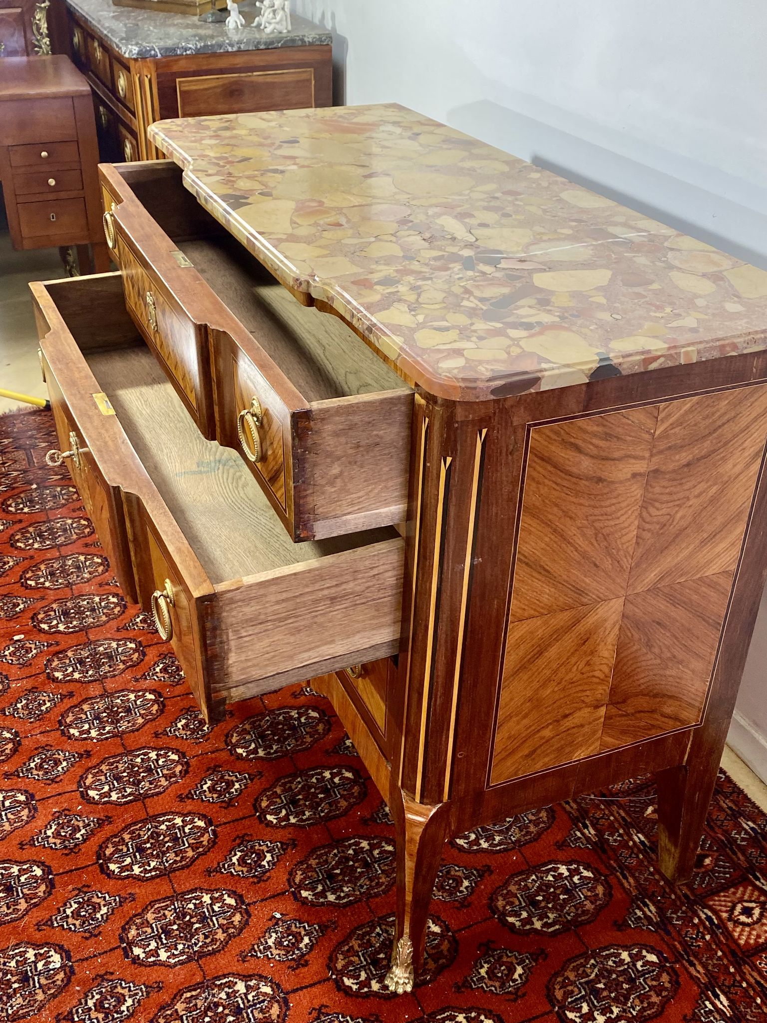 Chest of drawers Transition Style Louis XV marquetry and bronze