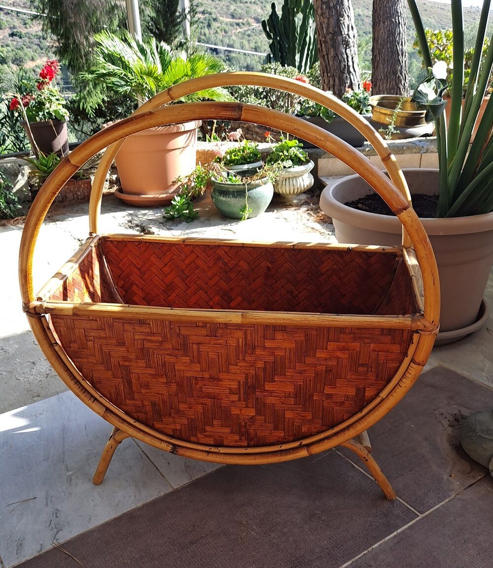 Large vintage rattan/bamboo magazine  rack Italian
