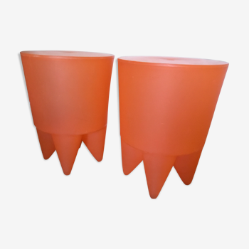 Pair of Bubu 1st orange stools by Philippe Starck