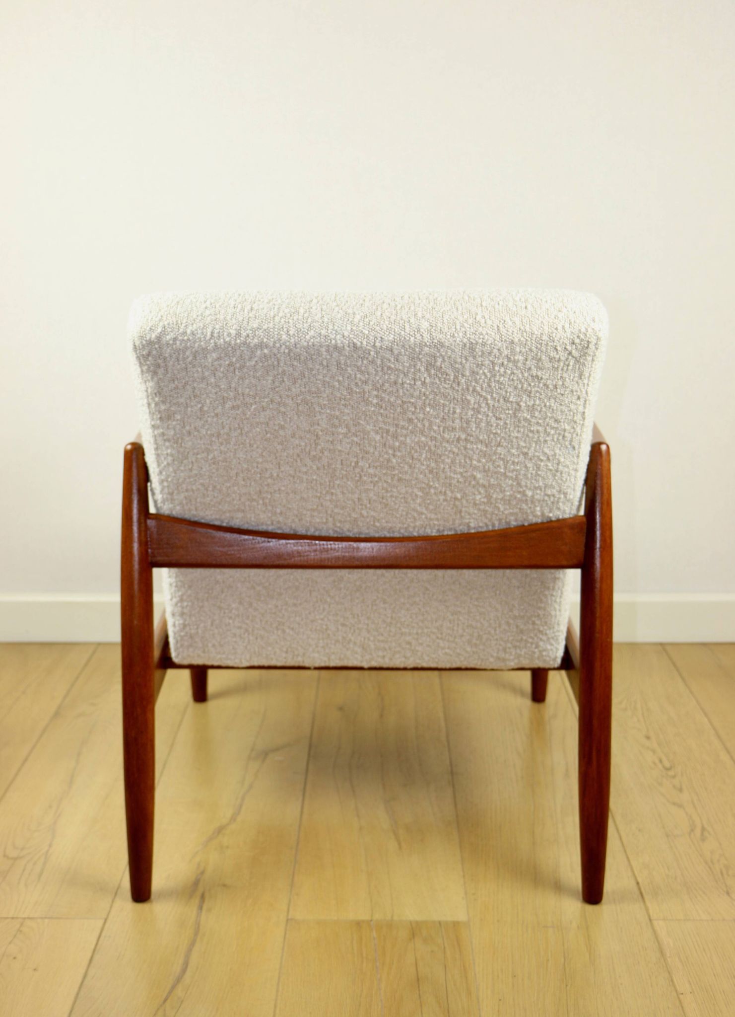 GFM-64 Brown Armchair in White Ivory Bouclé attributed to Edmund Homa, 1970s