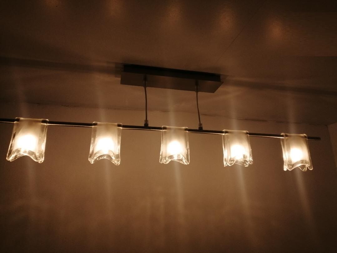 80's chrome chandelier with murano lampshades
