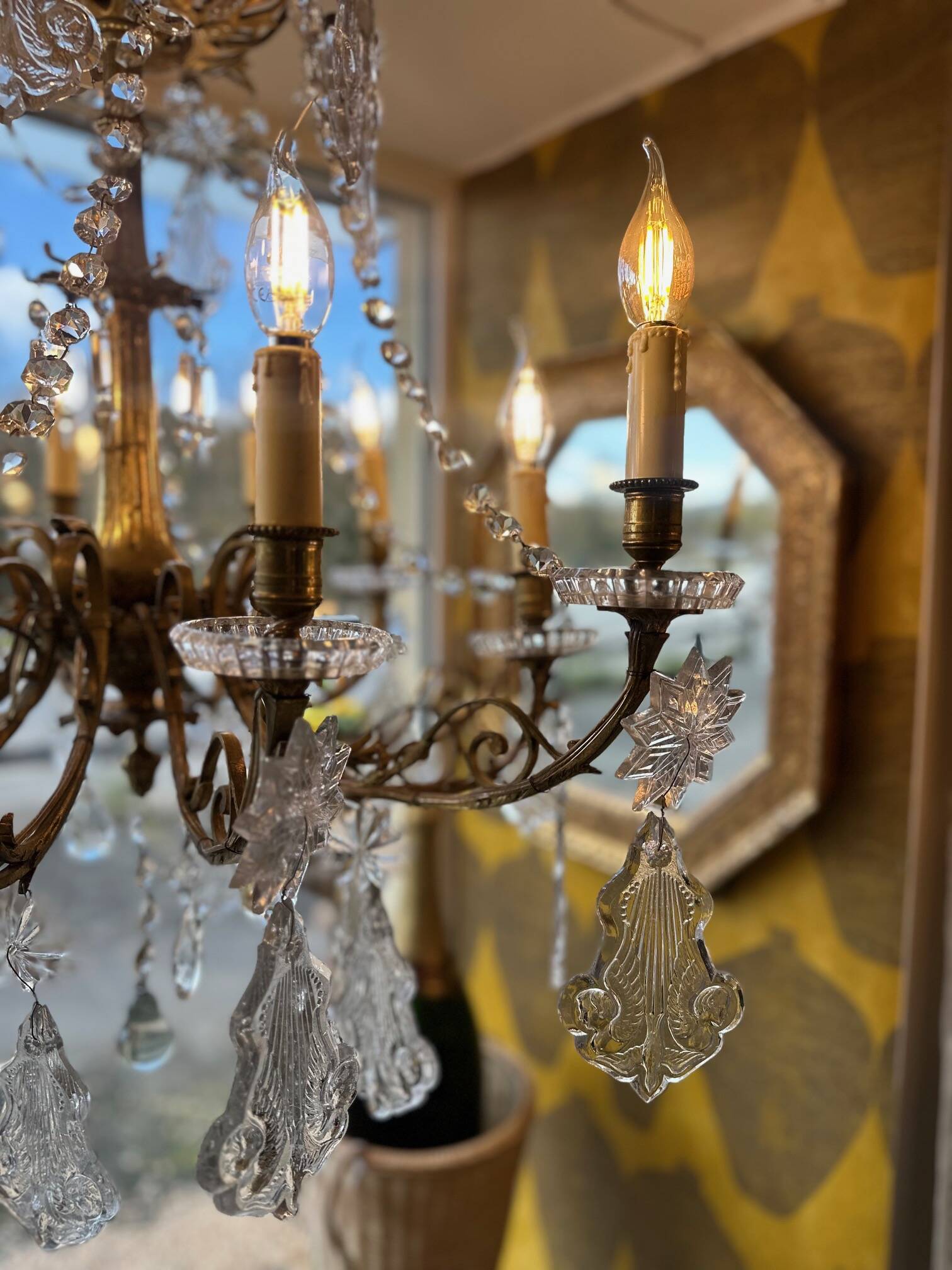 Crystal and bronze chandelier