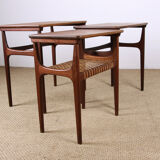 Series of three Danish nesting tables in Teak and canning by Erling Torvits for Heltborg Mobler.