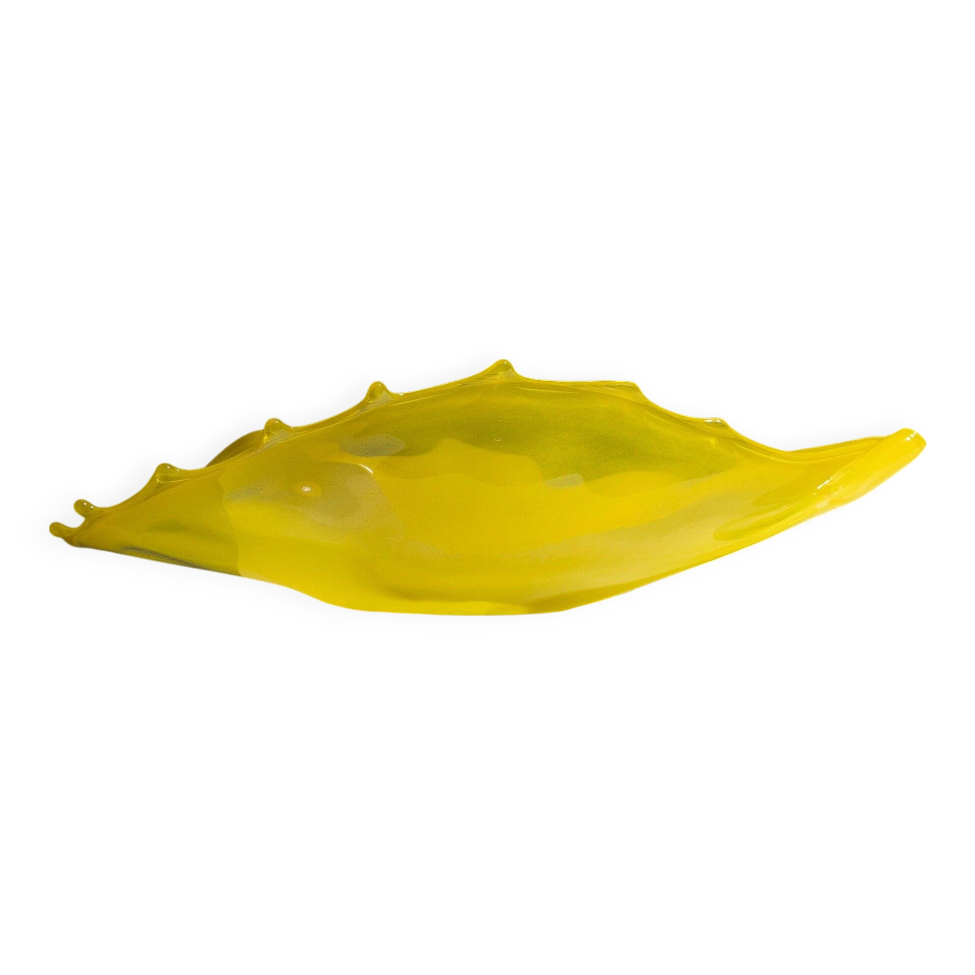 Coupe coquillage en verre murano jaune, luigi mellara, 1970s