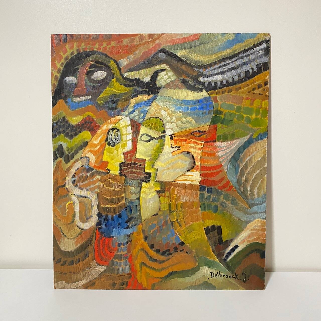 Tableau abstrait moderne de J. Delbrouck