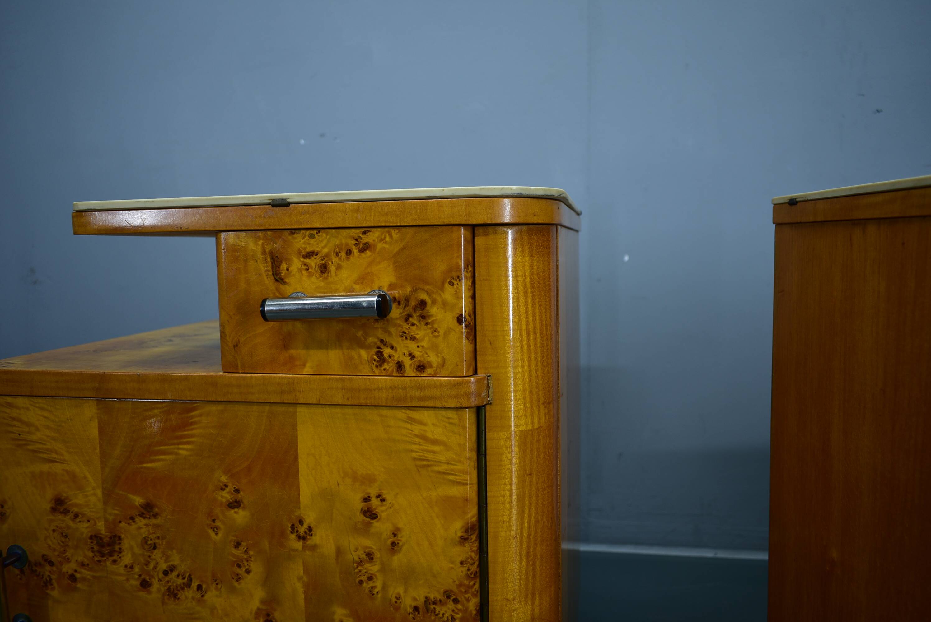1940s set of bedside tables by Jindrich Halabala, Czechoslovakia