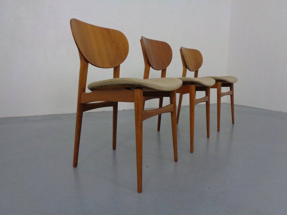 Dining Chairs in Walnut & Beech, 1960s, Set of 3