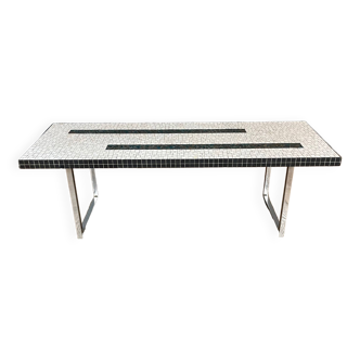 Table basse en céramique blanche, noire et bleue années 1960