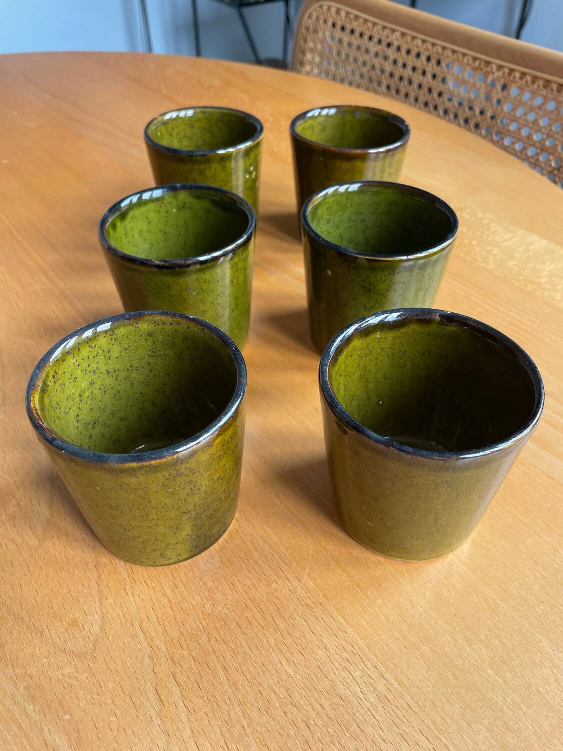 Mugs cups enameled stoneware 60s vintage