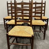 Set of 6 French primitive oak dining chairs