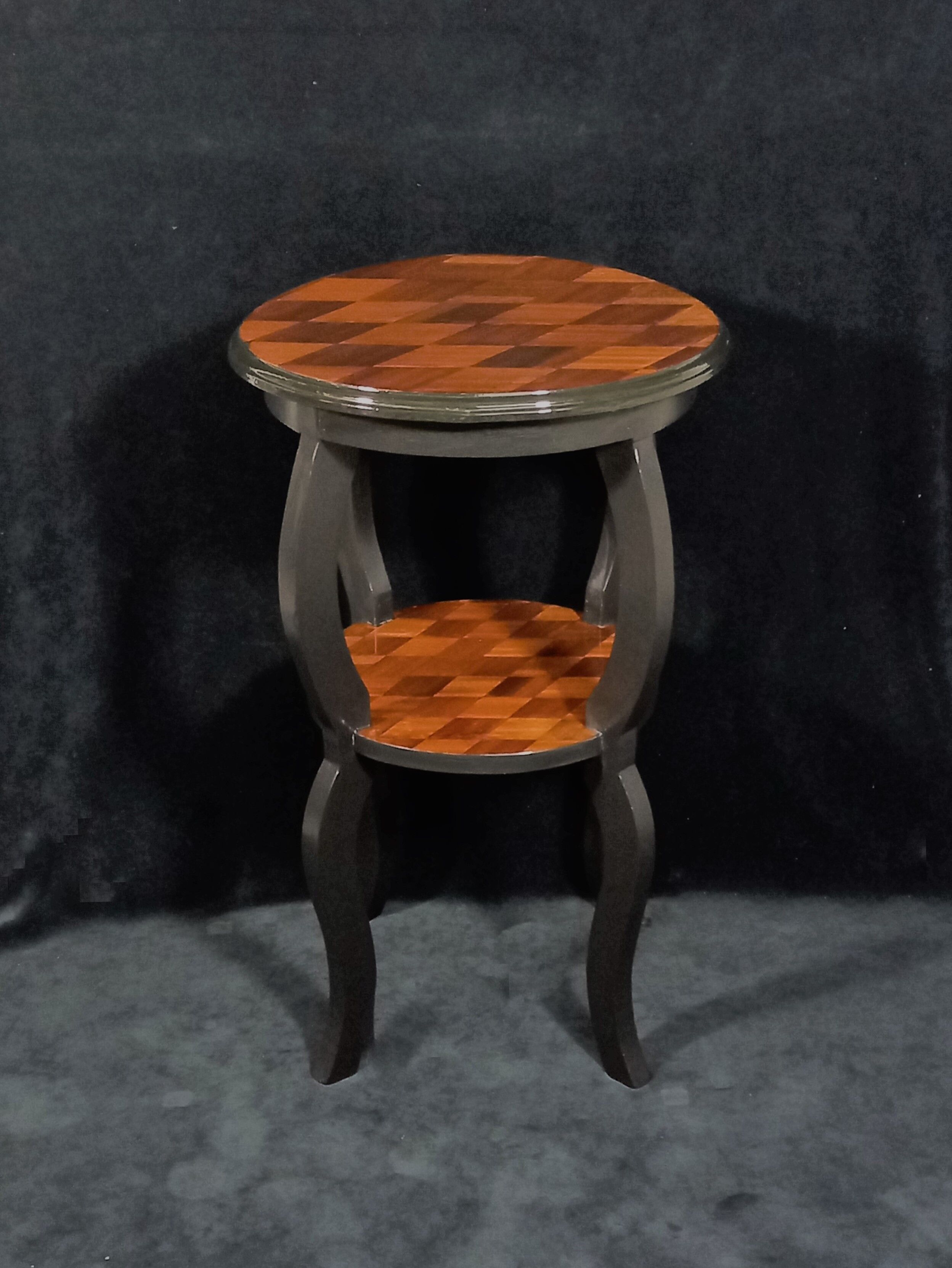 Old Side Table Redesigned with Mahogany Marquetry