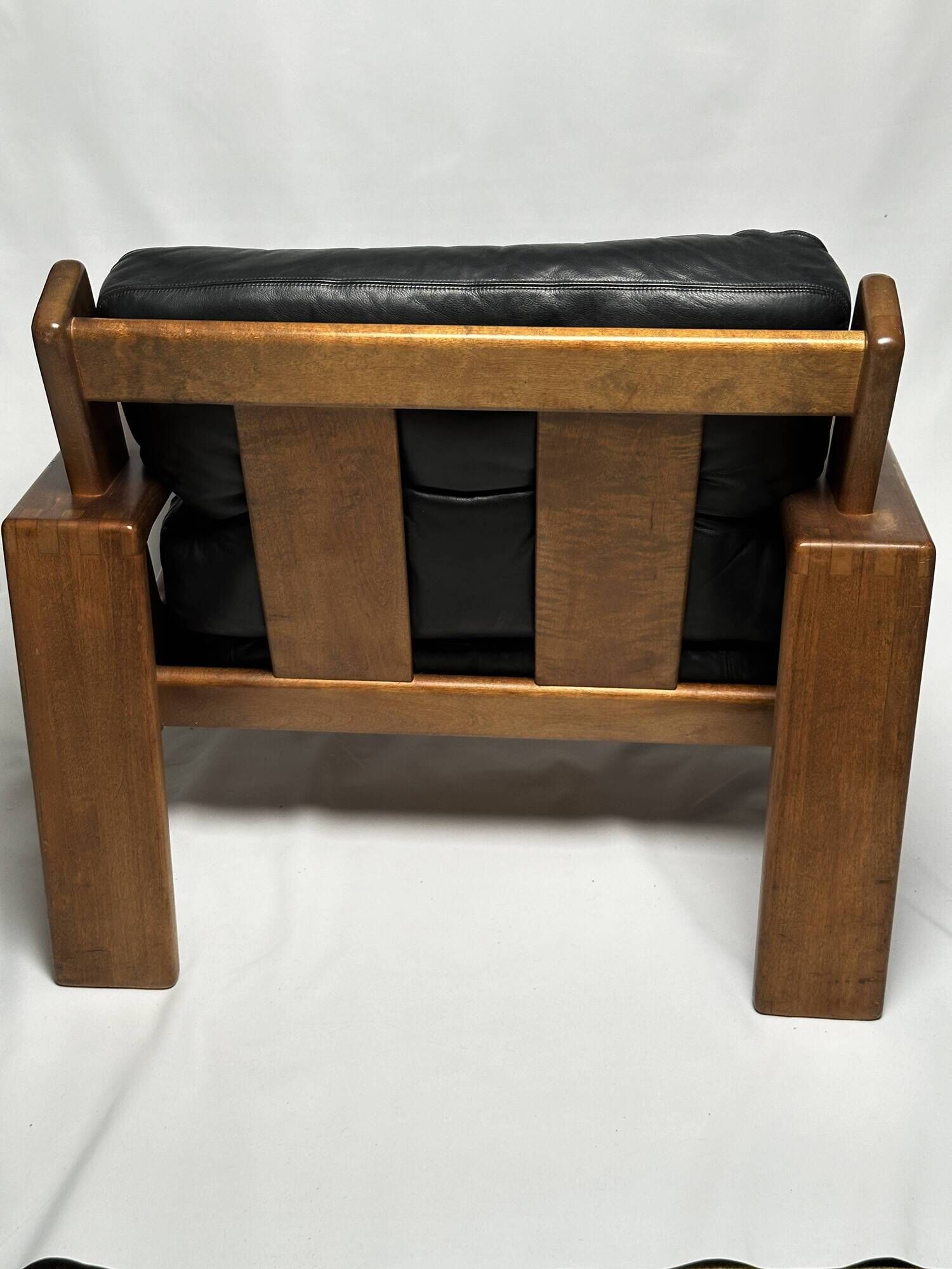 Black leather and wood armchair by Esko Pajamies, 1960s, Finland.