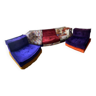 Canapé et 2 fauteuils Mah jong, tissu Sonia Rykiel et Missoni, Roche Bobois