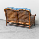 Vintage 2-seater sofa in bamboo and Vienna straw 1960s modernism