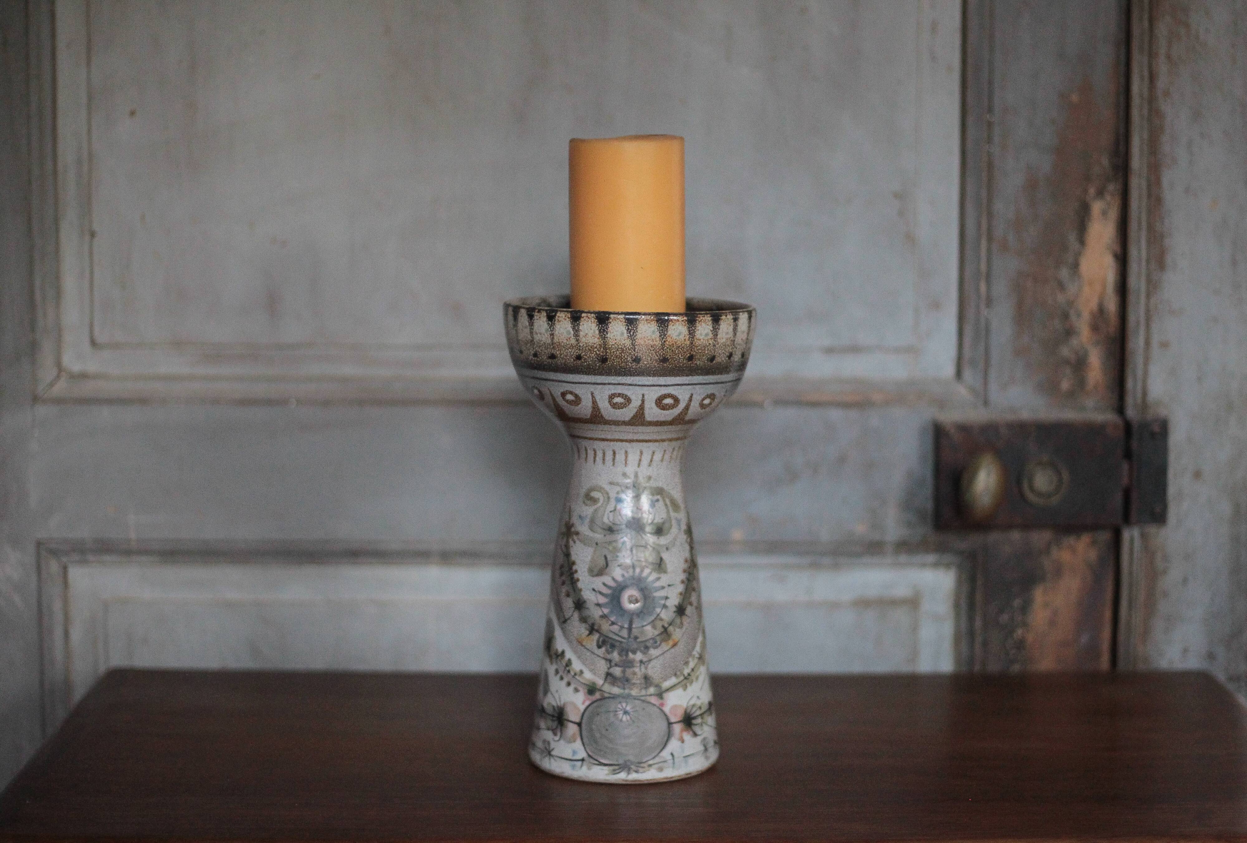 Vintage ceramic candle holder, candle holder signed André l'Helguen for Keraluc