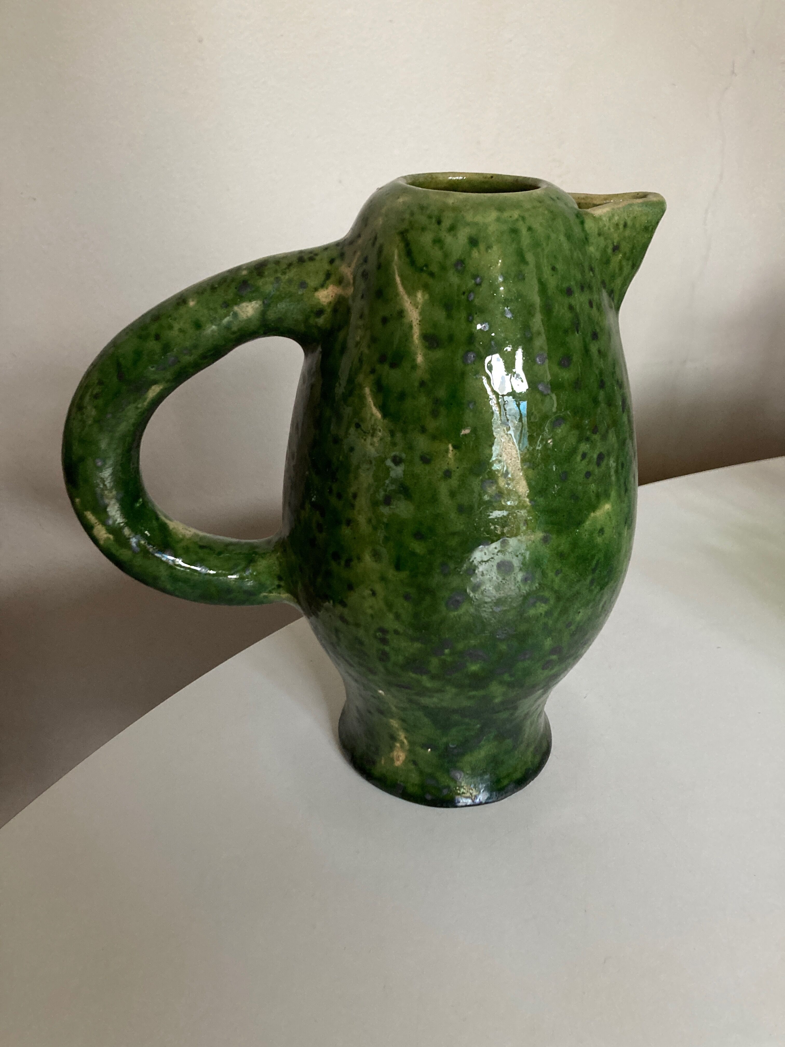 XL vase pitcher in green glazed clay Vallauris 1960