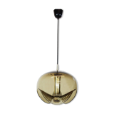 One of the two large smoked glass chandeliers by Peill & Putzler, Germany, 1970s.