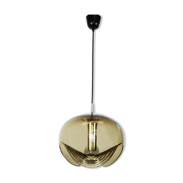 One of the two large smoked glass chandeliers by Peill & Putzler, Germany, 1970s.