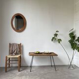 Table basse osier tressé et métal 1960