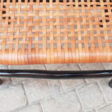 Moroccan bench in wood and brown leather, moroccan bench in solid wood, moroccan bench, beldi tradit bench
