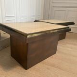 Pair of belgo chrom coffee and travertine side tables