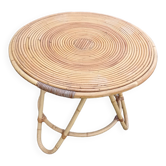 Vintage round coffee table in natural rattan