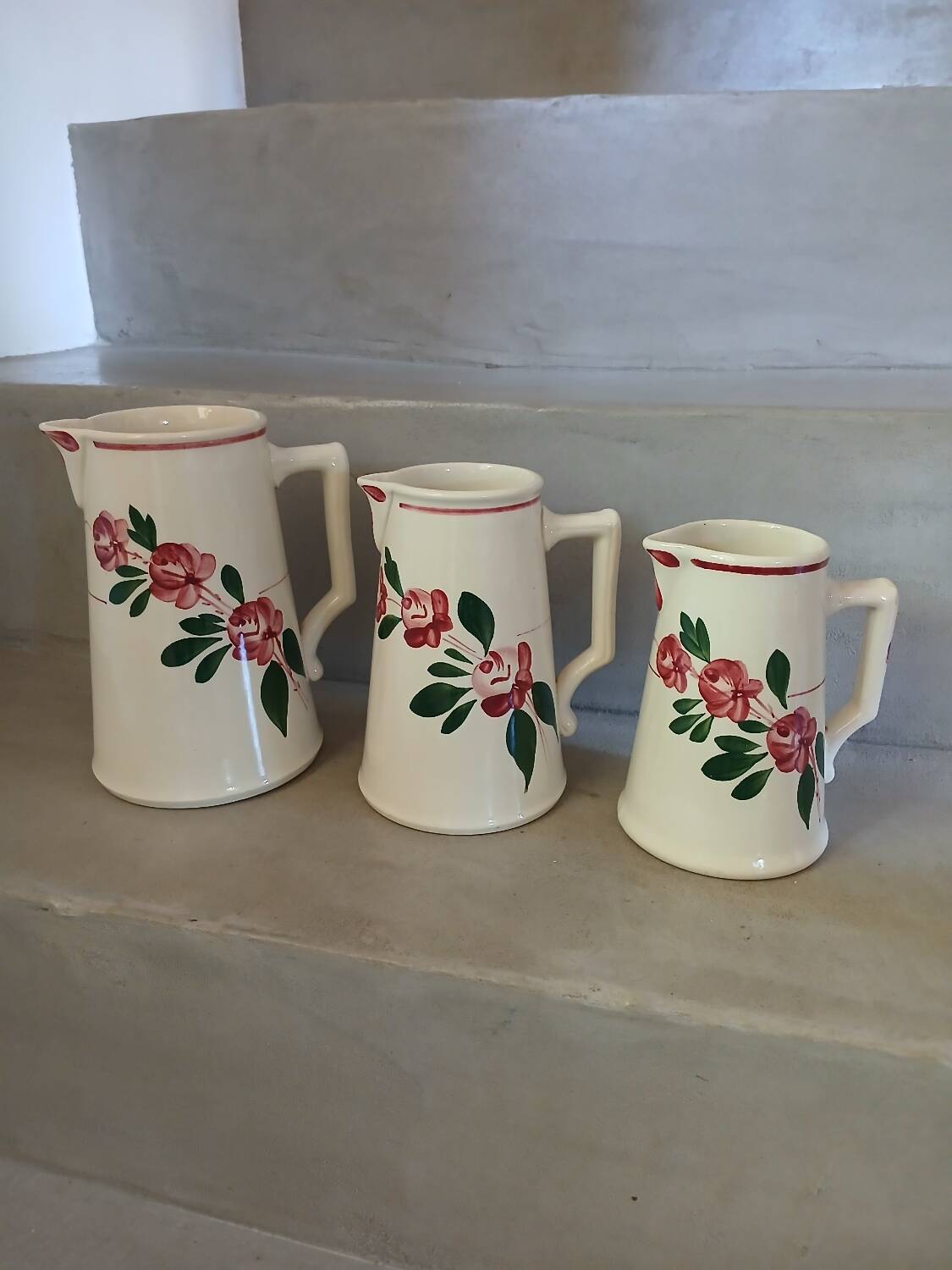 3 antique Sarreguemines pitchers