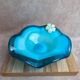 Large vintage blown glass bowl in turquoise – Murano style – applied flower