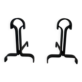 Paire de Chenets Modernistes en Fer Forgé à Finials en Goutte et Bases Évas