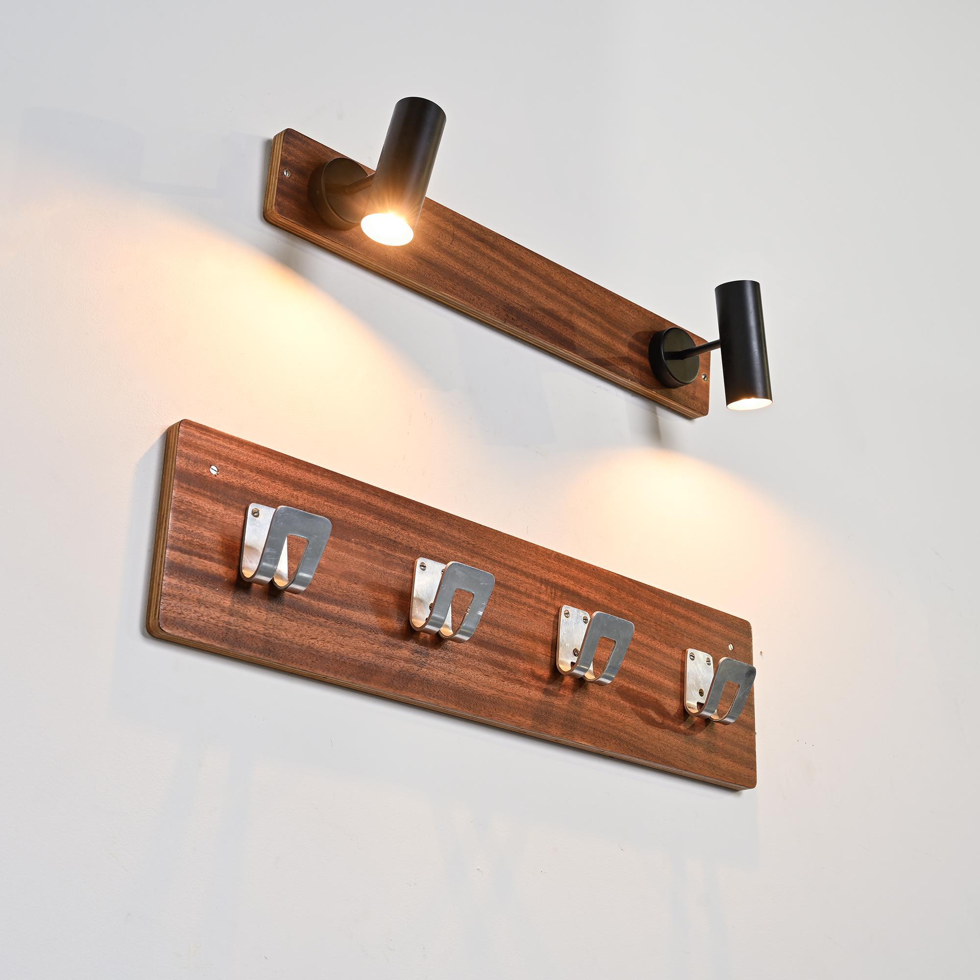 Wall coat rack and lights by Pierre Guariche for La Plagne, around 1968.